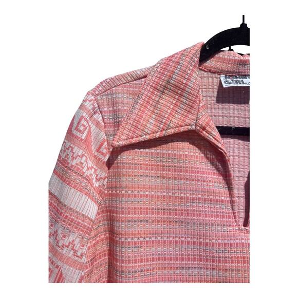 70s Johns Girl Vintage Abstract Southwest Knit Elbow Length Pullover Shirt - Picture 2 of 6